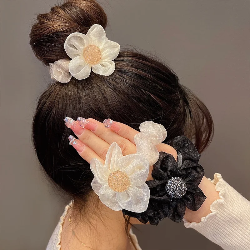 Elegant Flower Hair Ropes Women High Elastic Princess Hair Rings Ponytail Holder Rubber Band Scrunchies Daily Hair Accessories