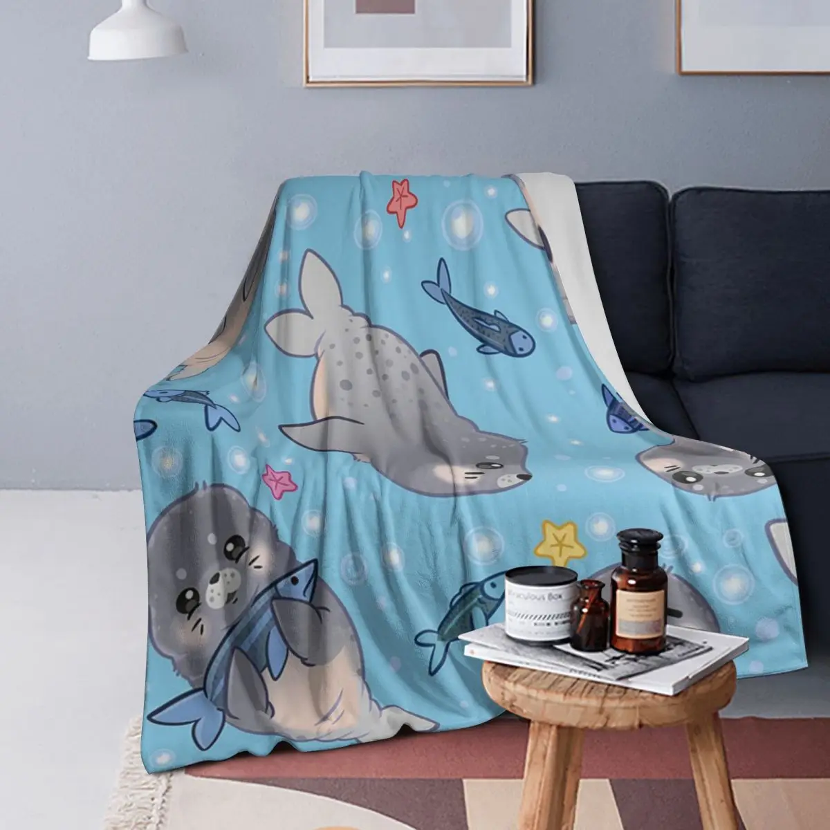 

Kawaii Seal Pattern Blanket Soft Warm Flannel Throw Blanket Bedspread for Bed Living room Picnic Travel Home Sofa