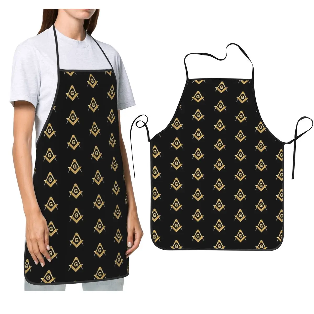 Freemason Pattern Gold Blue Square And Compass Masonic Aprons Chef Cooking Cuisine Tablier Bib Kitchen Cleaning Pinafore