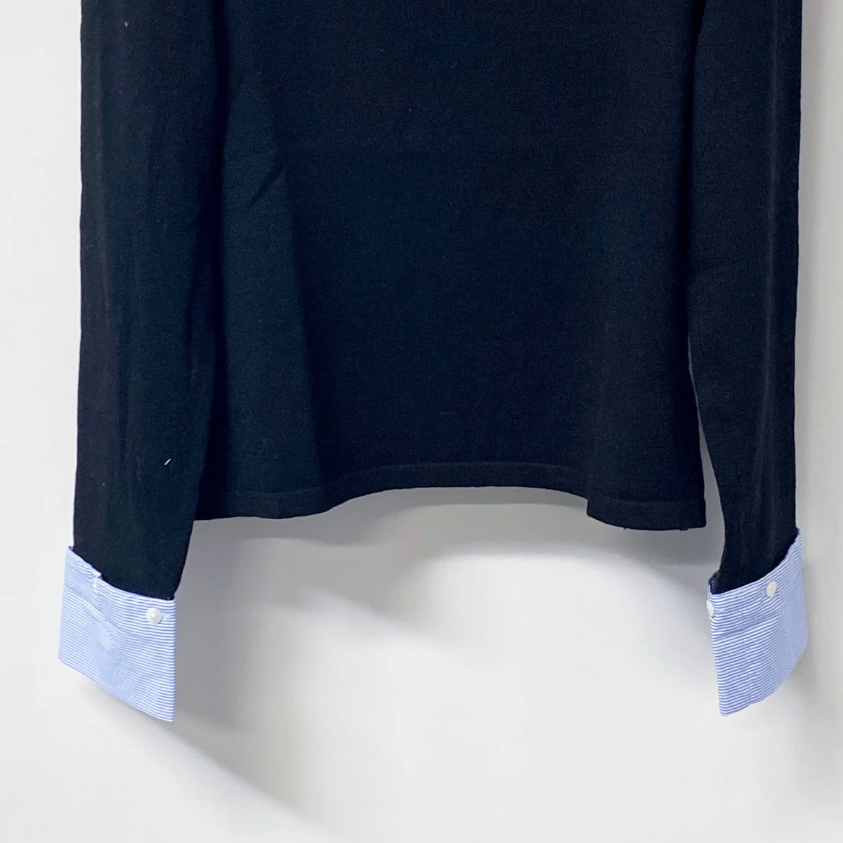 High Quality Women Tie Neck Knit Top Striped Contrast Collar Cuff Long Sleeve Fitted Fake Two Piece Sweater lyt2672311 view 3