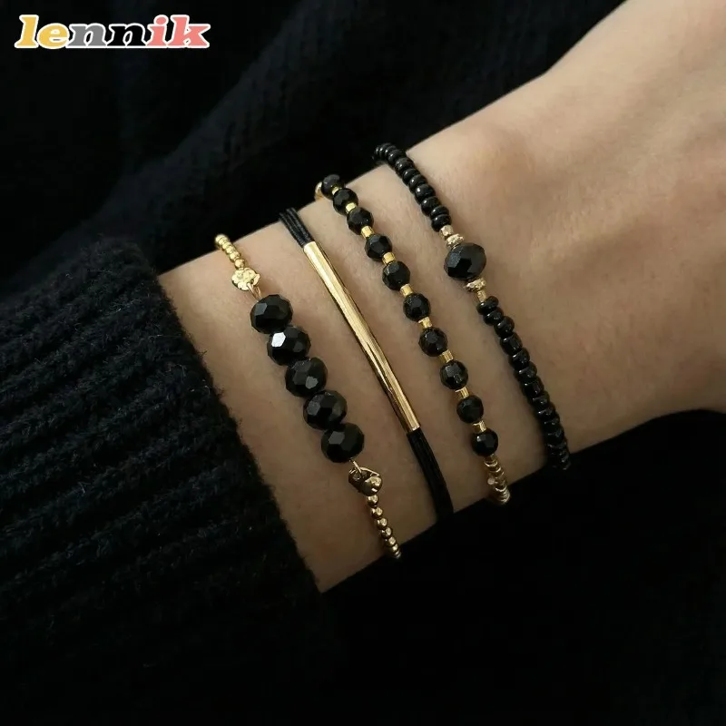 2026 Fashion Versatile Seed Bead Bracelet  Set, Crystal Seed Bead &  Curved Tube Bead Hand-woven Jewelry for  Women's Daily Wear