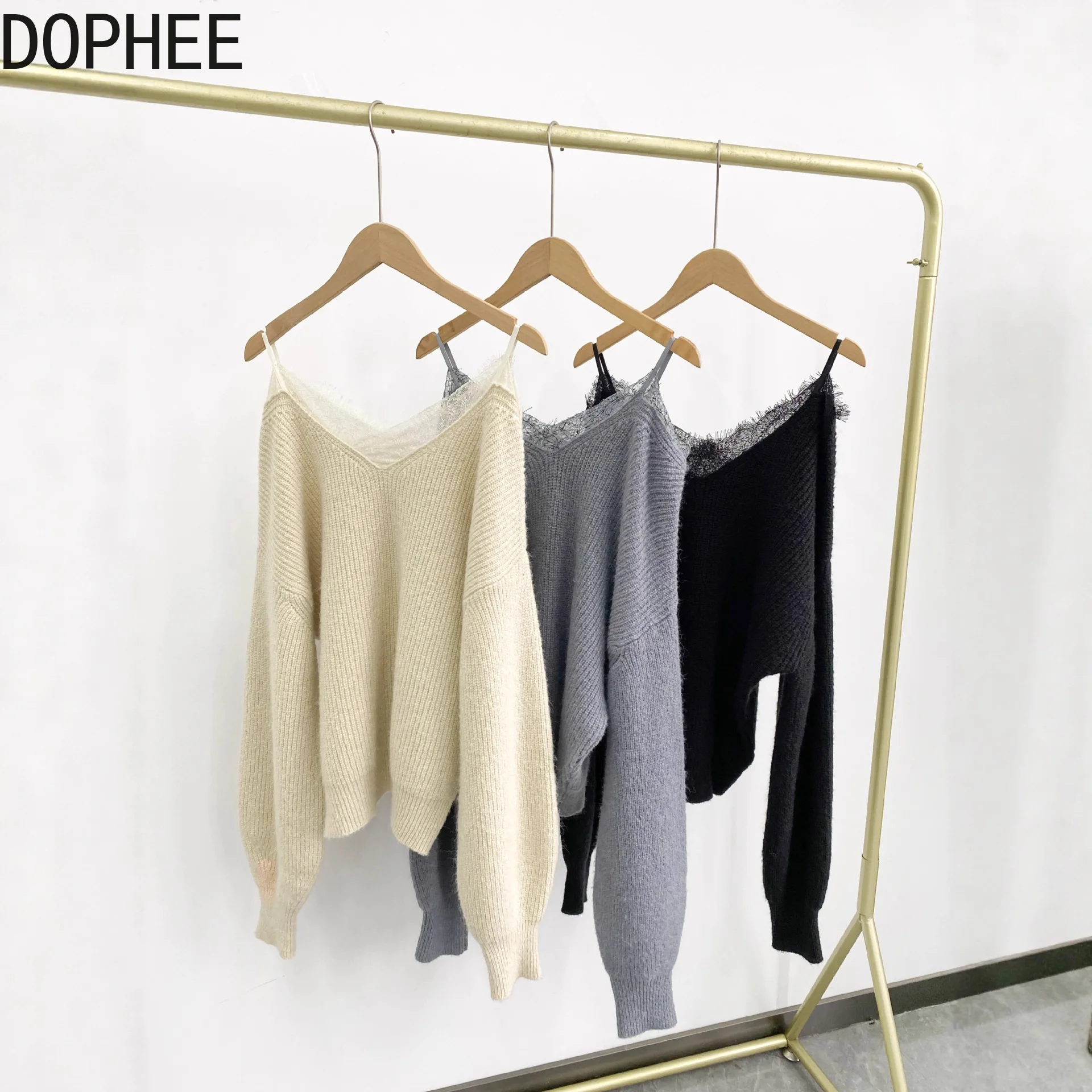 Japanese 2026 New Spring Elegant Hollow Out Lace V-neck Pullover Top All-match Batwing Sleeve Loose Knitted Casual Sweater Tops