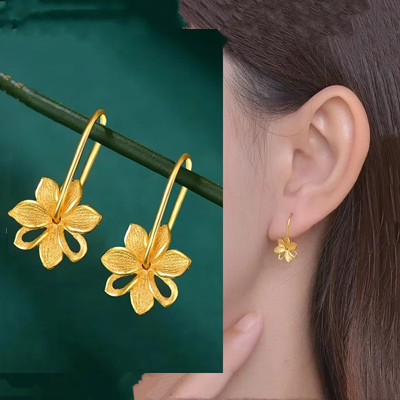 

Elegant 14 Kt Gold Color Frosted Flower Earrings for Woman Long Drop Earring Wedding Engagement Jewelry Gifts Not Fade