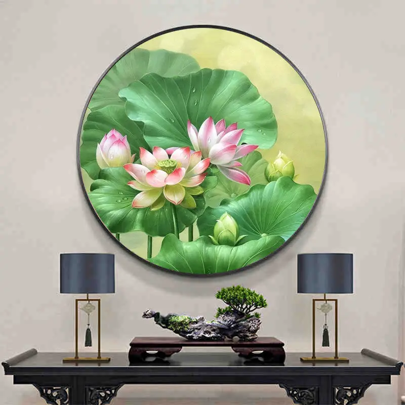 

The latest cross stitch finished product, lotus and lotus rhyme, modern Chinese style foyer, circular corridor, handmade, modern