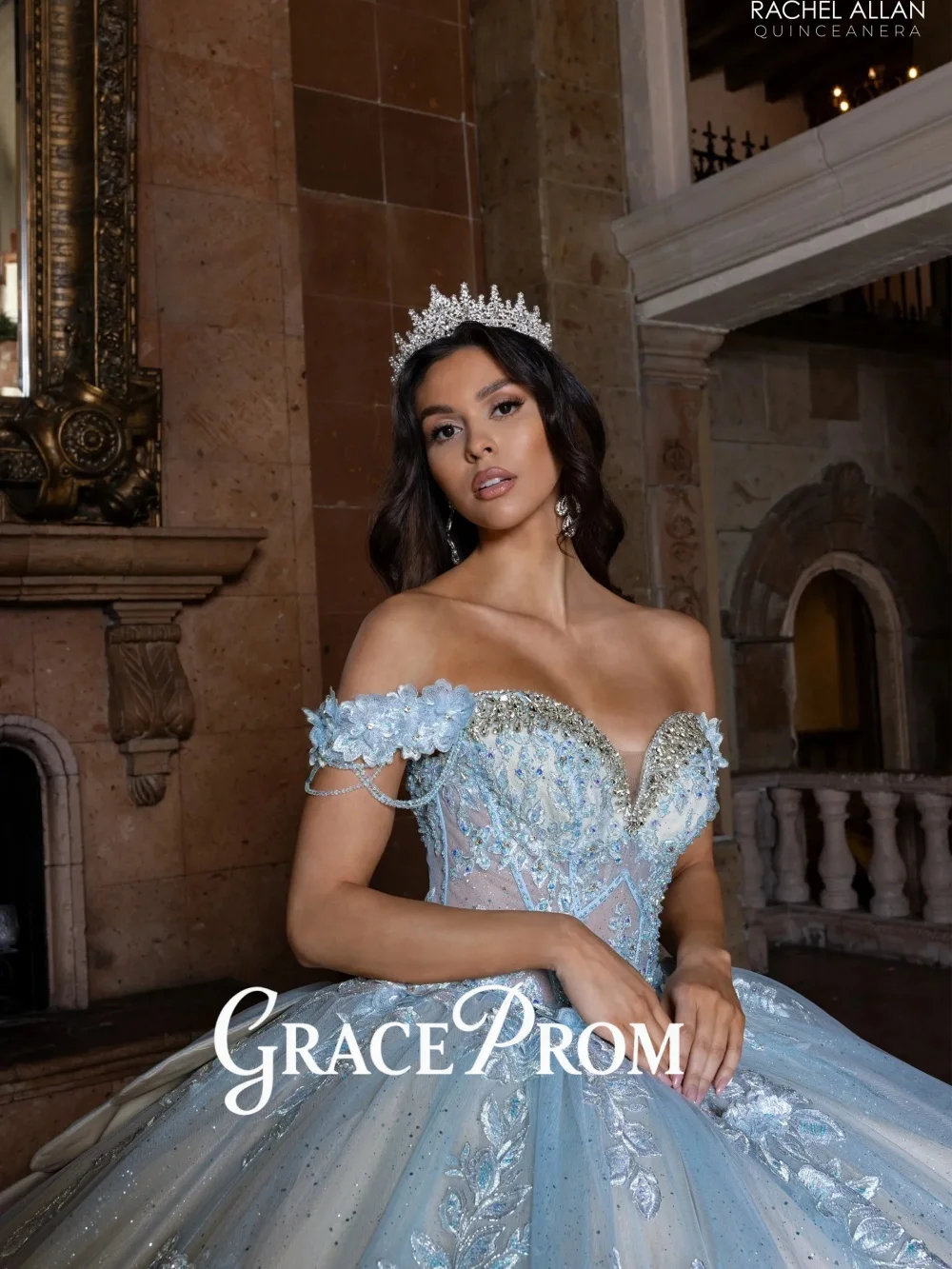 

Opulent Quinceanera Dresses Ruffle Sleeve Sparkly Appliques Pearl Beading Figure Hugging Corset Puffy Tulle Vestidos De 15 Anos