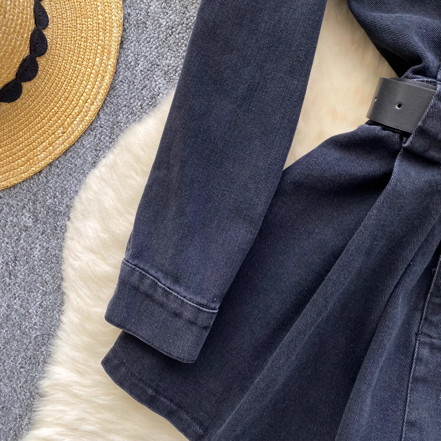 الرجعية المألوف المألوف الدنيم بذلة السراويل الإناث الربيع مع حزام رقيقة عالية الخصر بذلة طويلة الأكمام #2