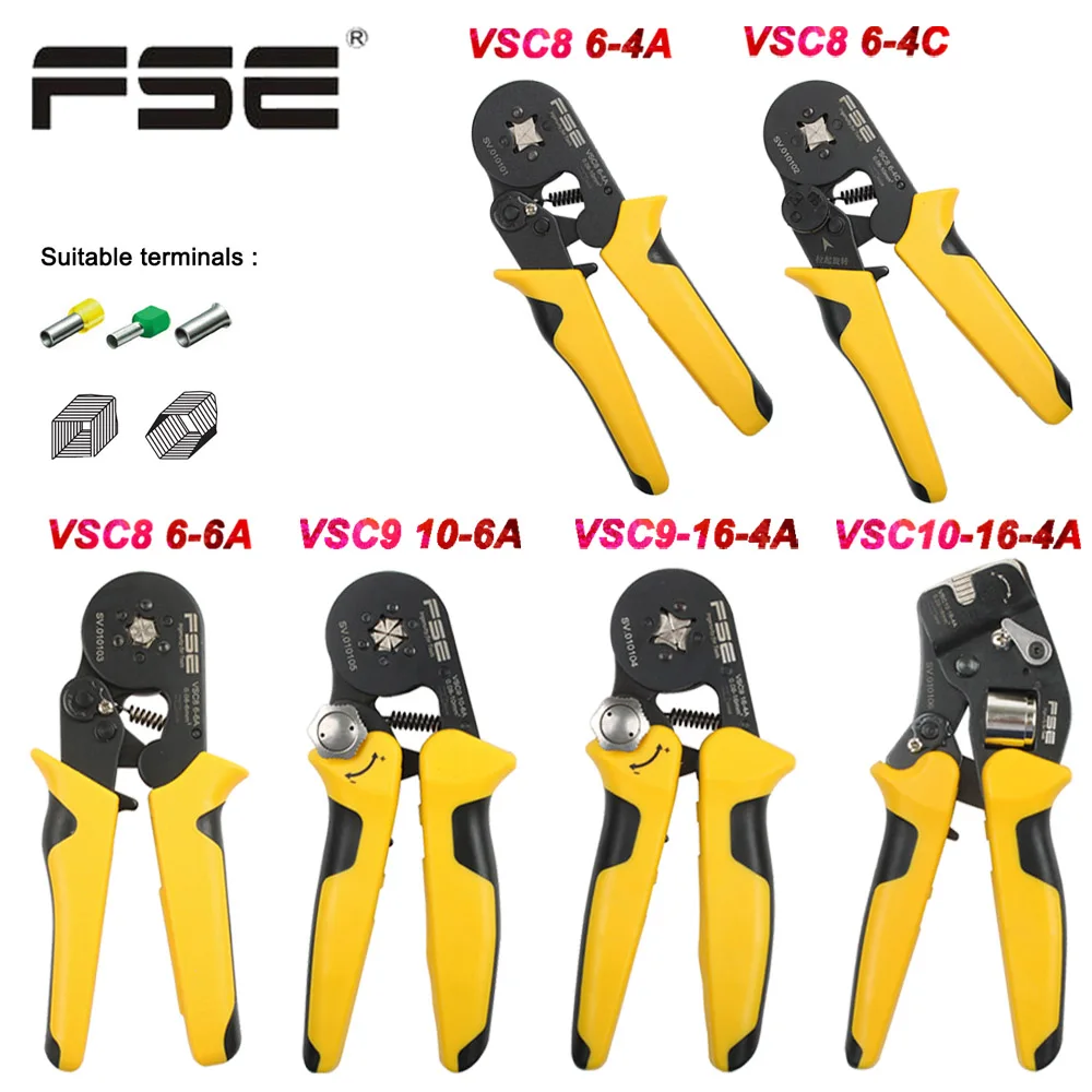 VSC8 16-4A 6-4A 0.25-10 มม.23-10AWG ปรับที่แม่นยํา CRIMP คีมหลอด Bootlace Terminal CRIMPING มือเครื่องมือ VSC9 6-4A