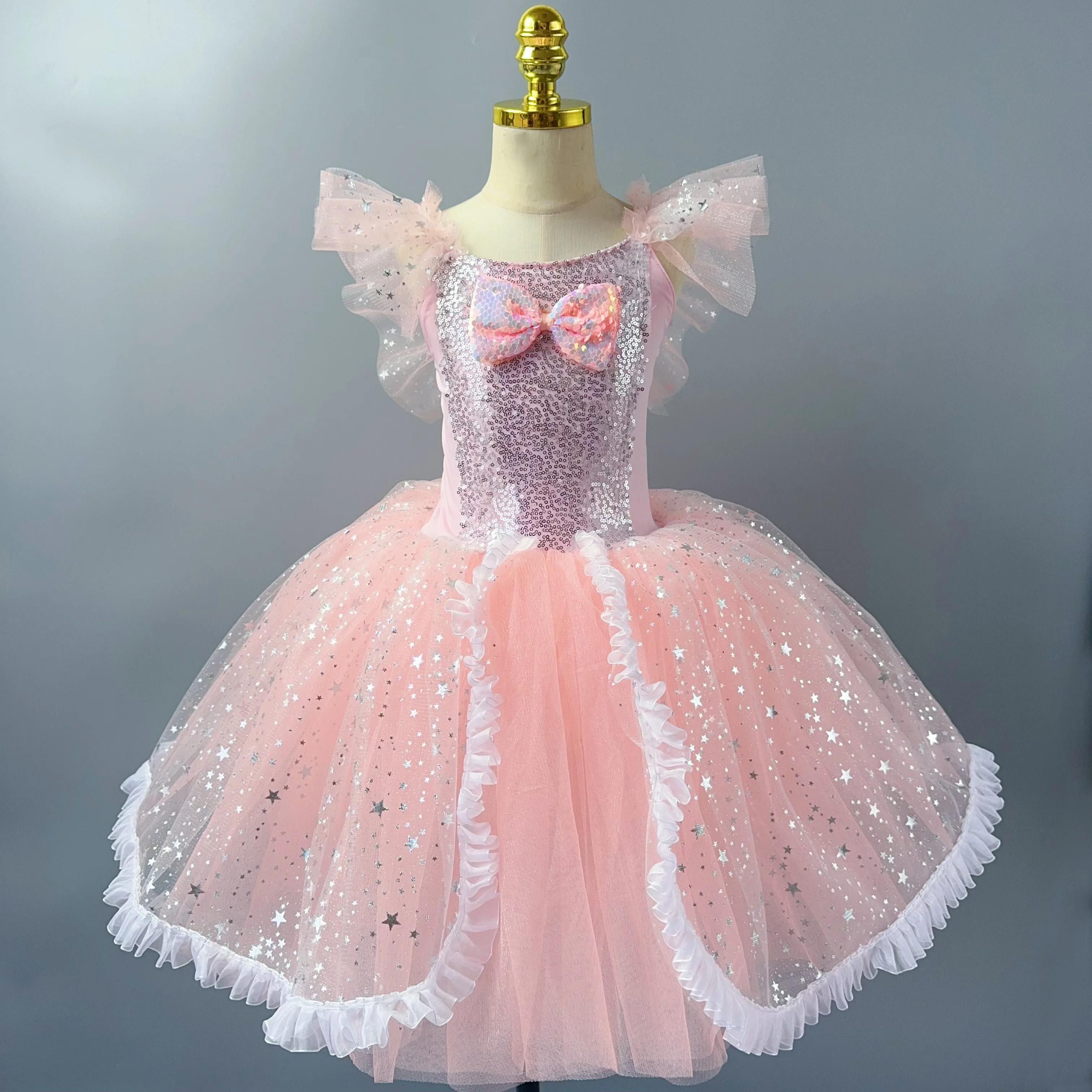 

Kids Romantic Ballet Tutu Dress Girl's Sequin Ballerina Dress Children's Ballet Performance Clothing Princess Long Gauze Dress