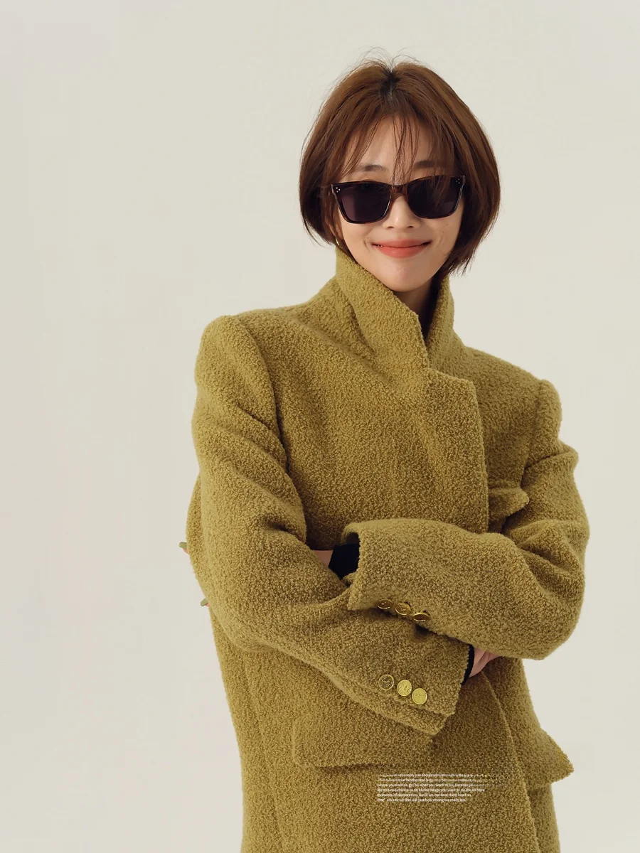 

UMD Level Australian Wool Texture Loose Women's Faionable Casual Large Suit Jaet Long Sve Pure Color Versatile Sle