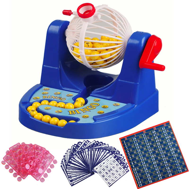 Plastic bingo set includes bingo cage main board mixed card