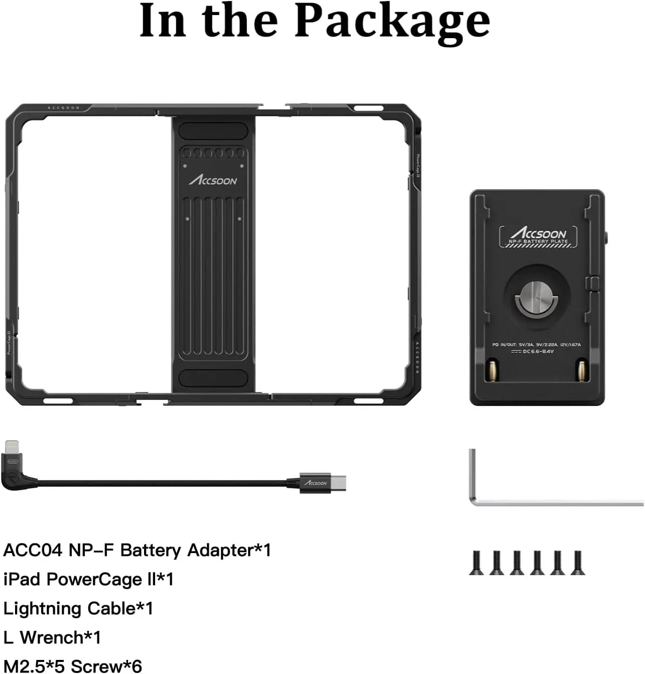 Accsoon PowerCage II Cage for iPad 7,8,9,10,11, Air 3,4,5,6,7, i-Pad Pro 10.5'',11'' Gen1,2,3,M4 with NP-F Battery Plate Adapter
