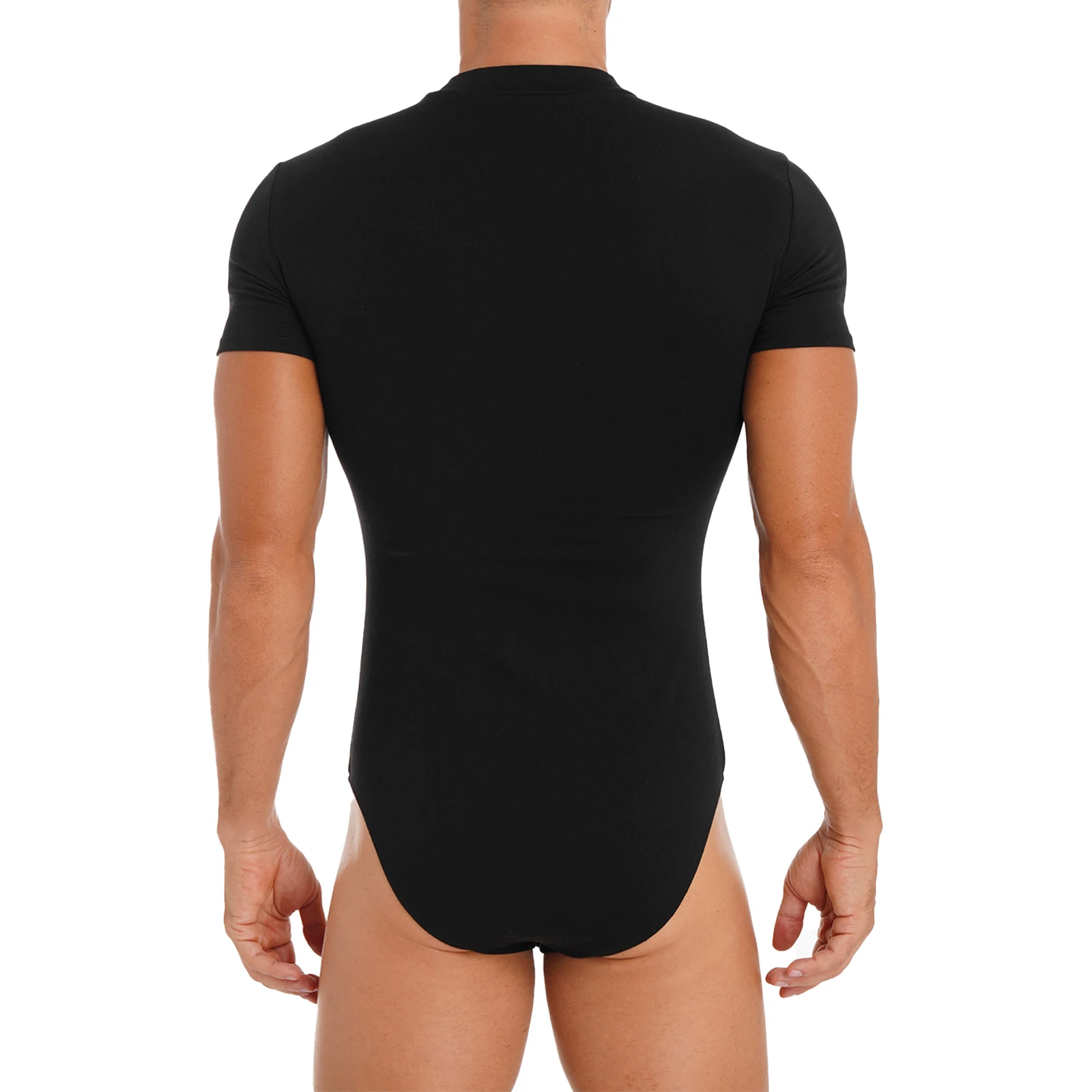 Bodysuit monocromático masculino, collant, camiseta, botão de ganga, manga curta, macacão magro, camiseta casual, macacão, pijama