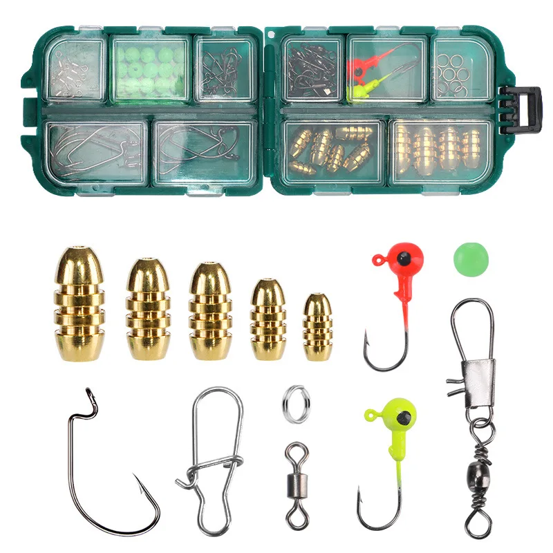 Rock Ocean Lure Fishing Tackle Accessories Combine Lead Sinker Hooks Block Beans Multi-purpose Kit  83 Pieces Set For Texas Rig