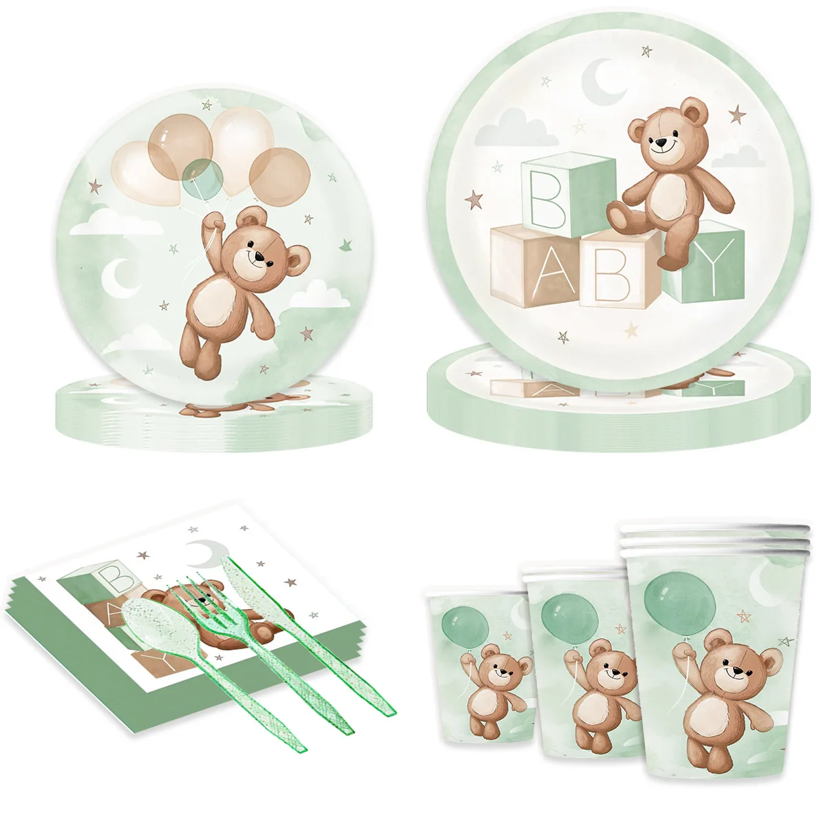 Braunbär Papier-Tablett, Pappbecher, Servietten – „Wir können warten“ Partyzubehör, Braun für Babyparty, Geburtstag, Geschlechtsenthüllung – Detail 7