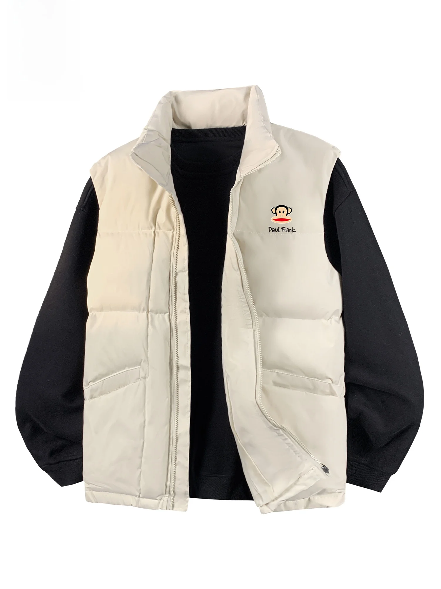 

Жилет Paul Frank M Leisure Collar Pure Color, зимний, теплый, на молнии, рабочая одежда, повседневный жилет с принтом обезьяны Big Mouth Monkey