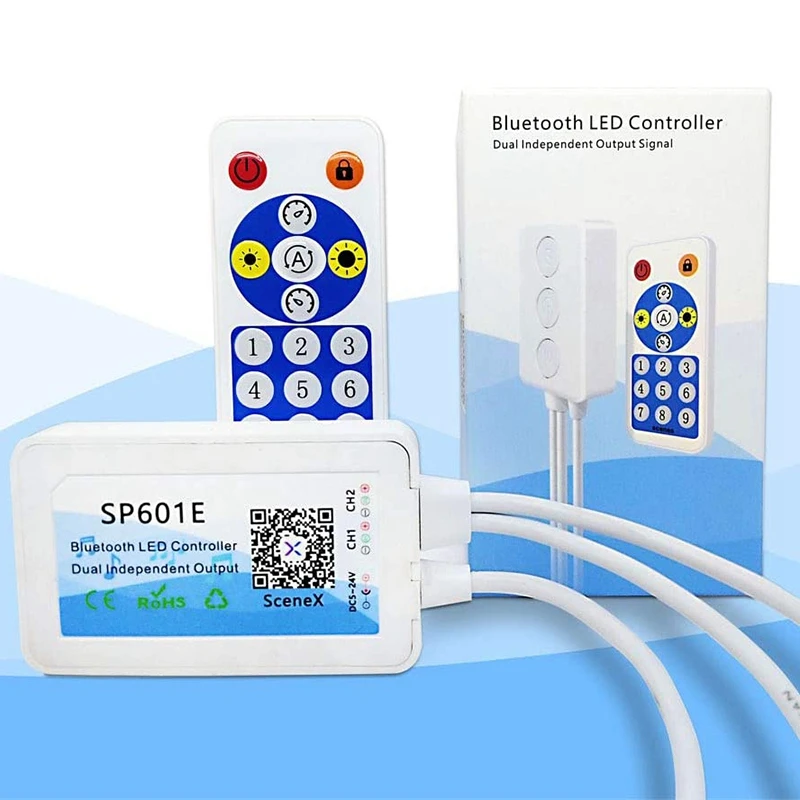 SP601E Dual Signal Output Bluetooth LED Music Controller for Led Pixel Strip WS2812B UCS1903 TM1804, IOS Android App