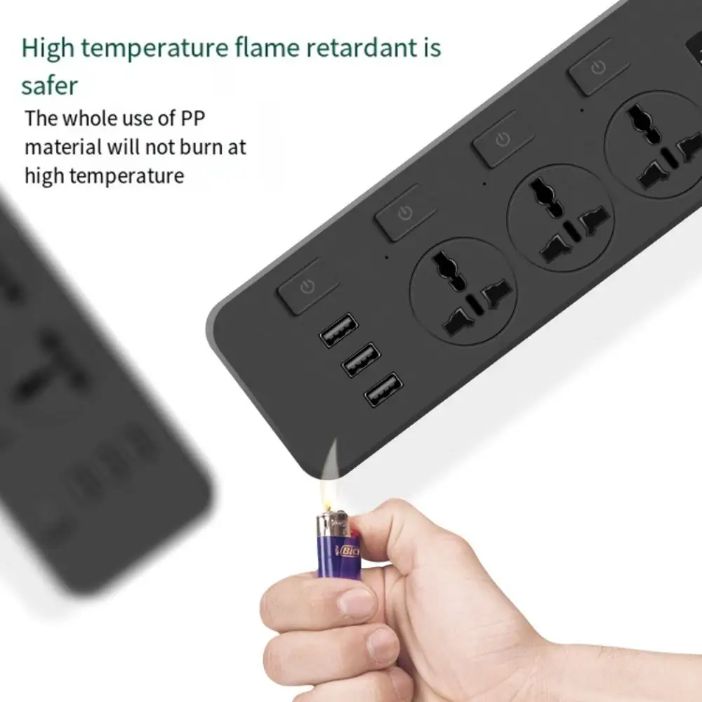 Durable Universal Electric Plug Socket US UK EU Plug 2500W Power Strips 3 USB Ports 3 Outlet Power Extension Board Dorm