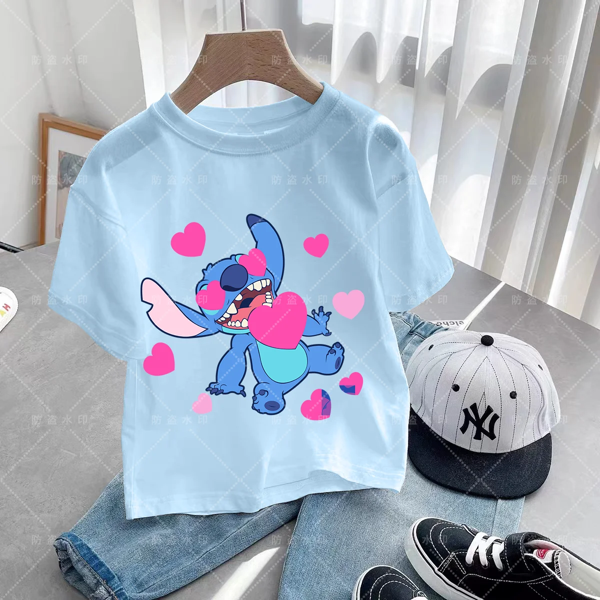 

Lilo and Stitch Girls Summer T-shirts Child Children Clothes 2024 Tops Children From 8 to 14 Years Cartoons Couple T-shirt Top