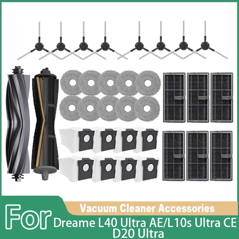 Accessoires aspirateur Dreame L40 Ultra AE / L10s Ultra CE/D20 Ultra, brosse principale, brosse de bord, tissu, sac à poussière, écran filtrant