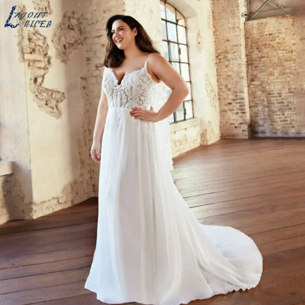 LAYOUT NICEB Classic V-Neck A-Line Wedding Dresses 2024 Vintage Spaghetti Straps Bridal Gowns Plus Size Chiffon Vestido De Roiva