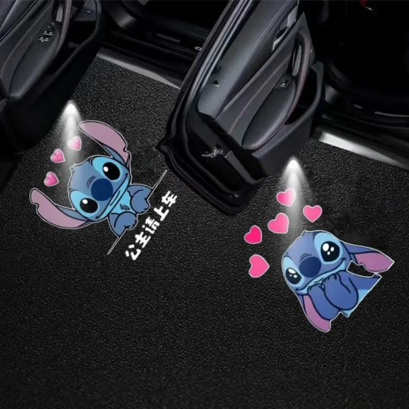 Disney Stitch Car Door Laser Projector Light Cartoon Cute Girls Vehicle Welcome Lights Wireless Laser Projector Car Accessories