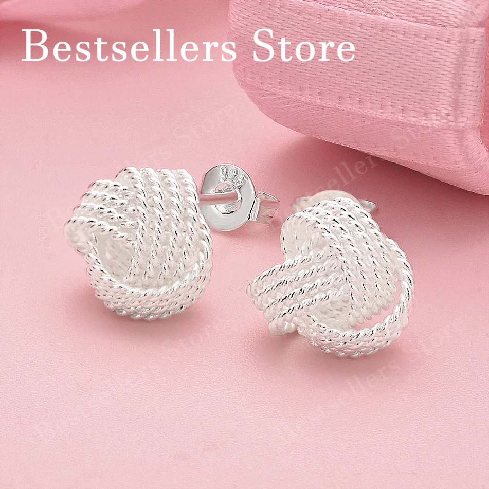 Elegant 925 Sterling Silver Delicate Braided Knot Earrings for Women, Fashionable Party Gift Jewelry Accessories