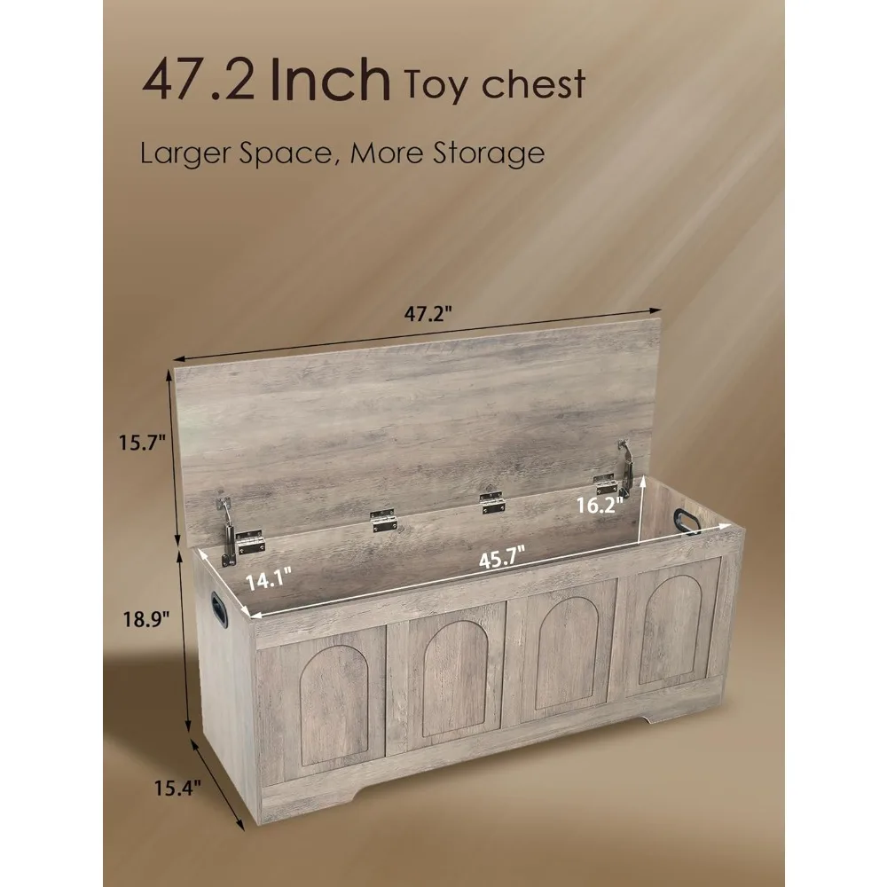 صندوق تخزين DINZI LVJ، صندوق ألعاب يشبه الروطان 47.2 مع مفصلين أمان، مقعد تخزين خشبي للمدخل مع جزء علوي قابل للطي، صندوق كبير #3