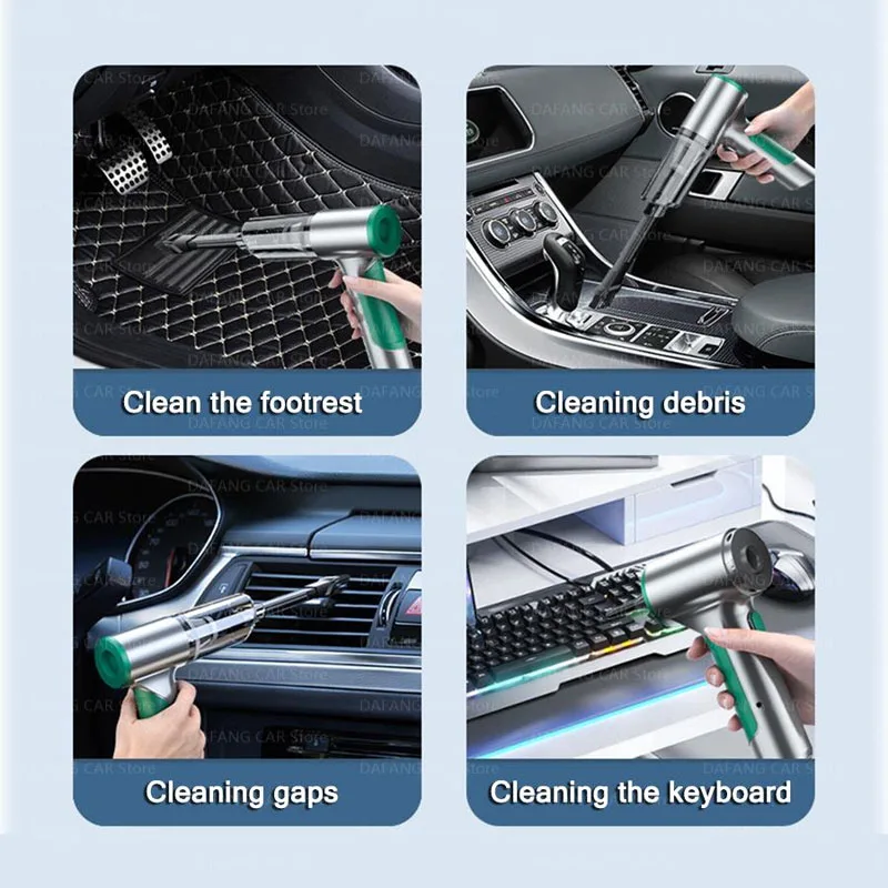 Draadloze Handheld Auto Stofzuiger 120W 199000Pa Type-C Opladen High Power Stofzuiger 4 Reinigingskoppen Voor Auto-Interieur C