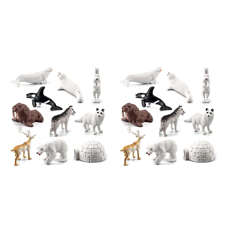 

ABUM-20Pcs Mini Simulation Polar Bear Beluga Bunny Seals Polars Bear Reindeer Arctic Animal Set Kid Cognitive Education