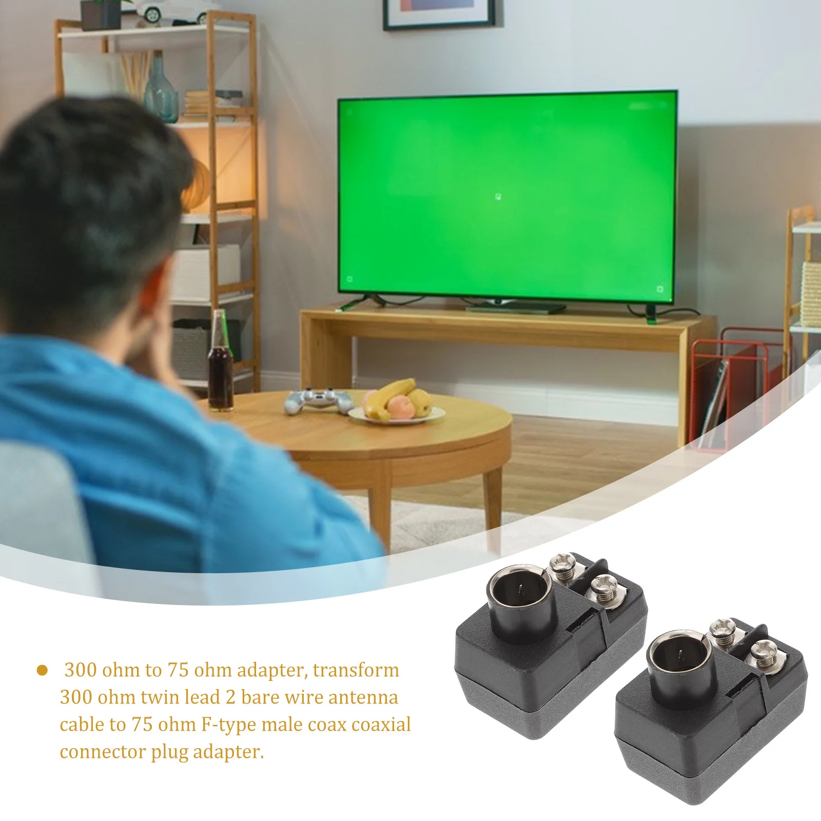 

2pcs Converter Head 300 To 75 Ohm Antenna Matching Adapter Quick Push-On Coaxial Connector For Digital Signal Cable