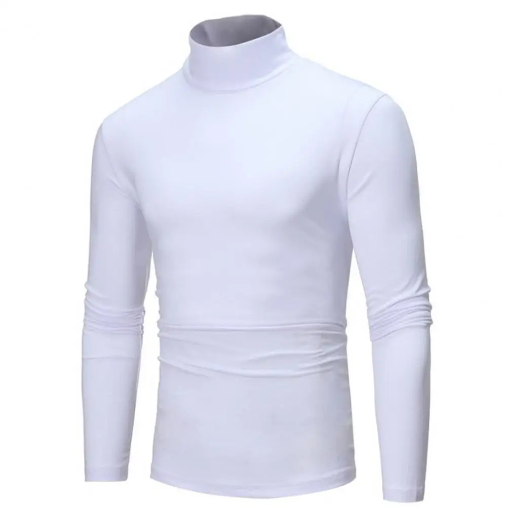 Men Autumn Winter Slim Fit Bottoming T-shirt Turtleneck Long Sleeve Solid Color Elastic Thin Pullover Tops Streetwear