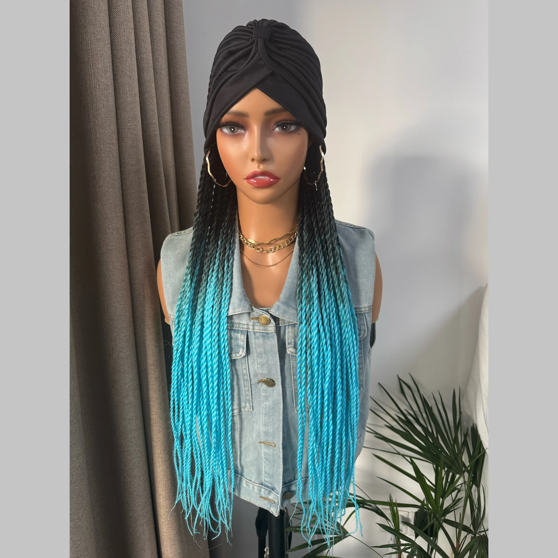 

Turban Braiding Hair Long Ombre Fantasy Senegalese Twist 24Inch Braided Synthetic Wig With Headband Extensions For Women