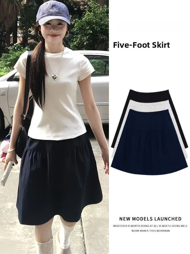 k Blue ort A-Line Skirt Women's Summer Thin New Small Size f Body Skirt Five-Quarter Umbrella Skirt Sports Skirt