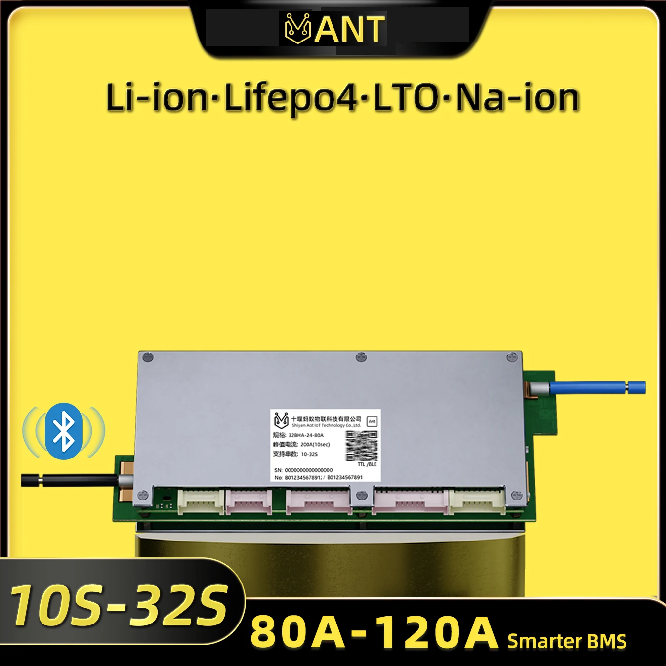 ANT Smart BMS 10-32S 72V 84V 96V BMS 120V High Voltage LiFePO4 Li-ion Battery BMS for Electric Motorcycle with Bluetooth