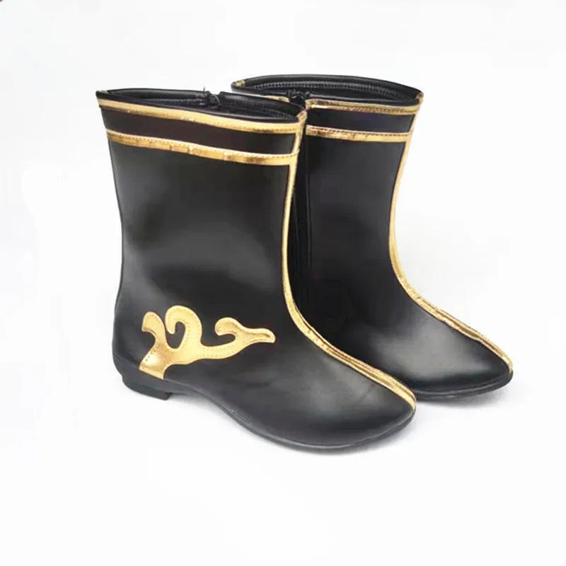 PU Traditional Mongolian Boots For Girl Women Vintage Dance Shoes Black Minority National Stage Performance Accessories