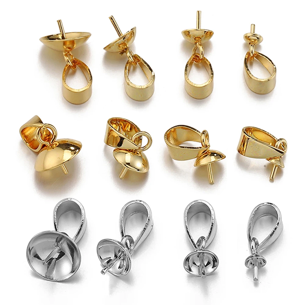 20 pçs pingentes de pérola de aço inoxidável pinos de olho fiança superior contas perfuradas tampas de extremidade pingentes encantos conectores para fazer jóias diy