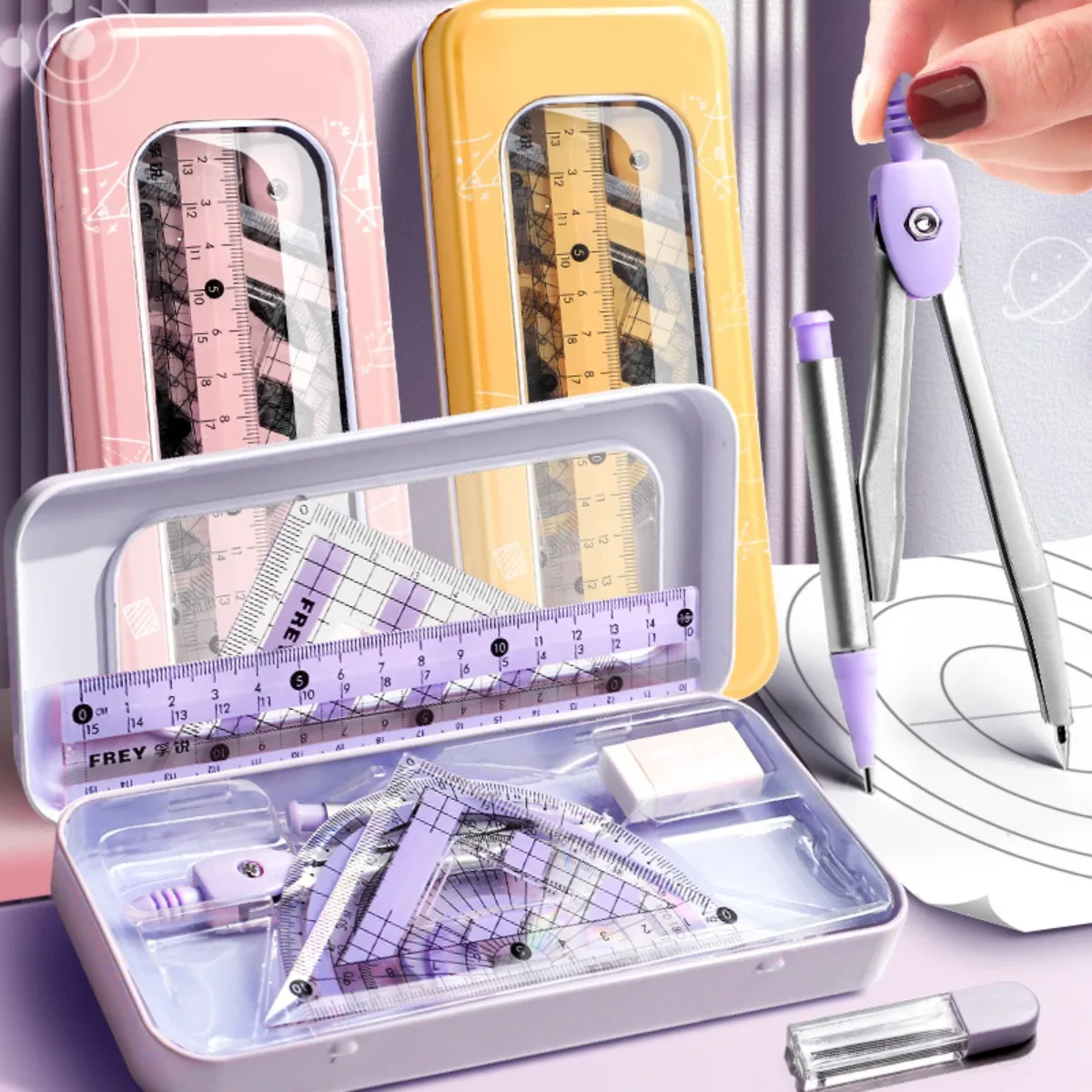 Ruler 8-Piece Set Student-Specific Compass Measuring Angle Triangle Ruler Full Set of Stationery Gift Package