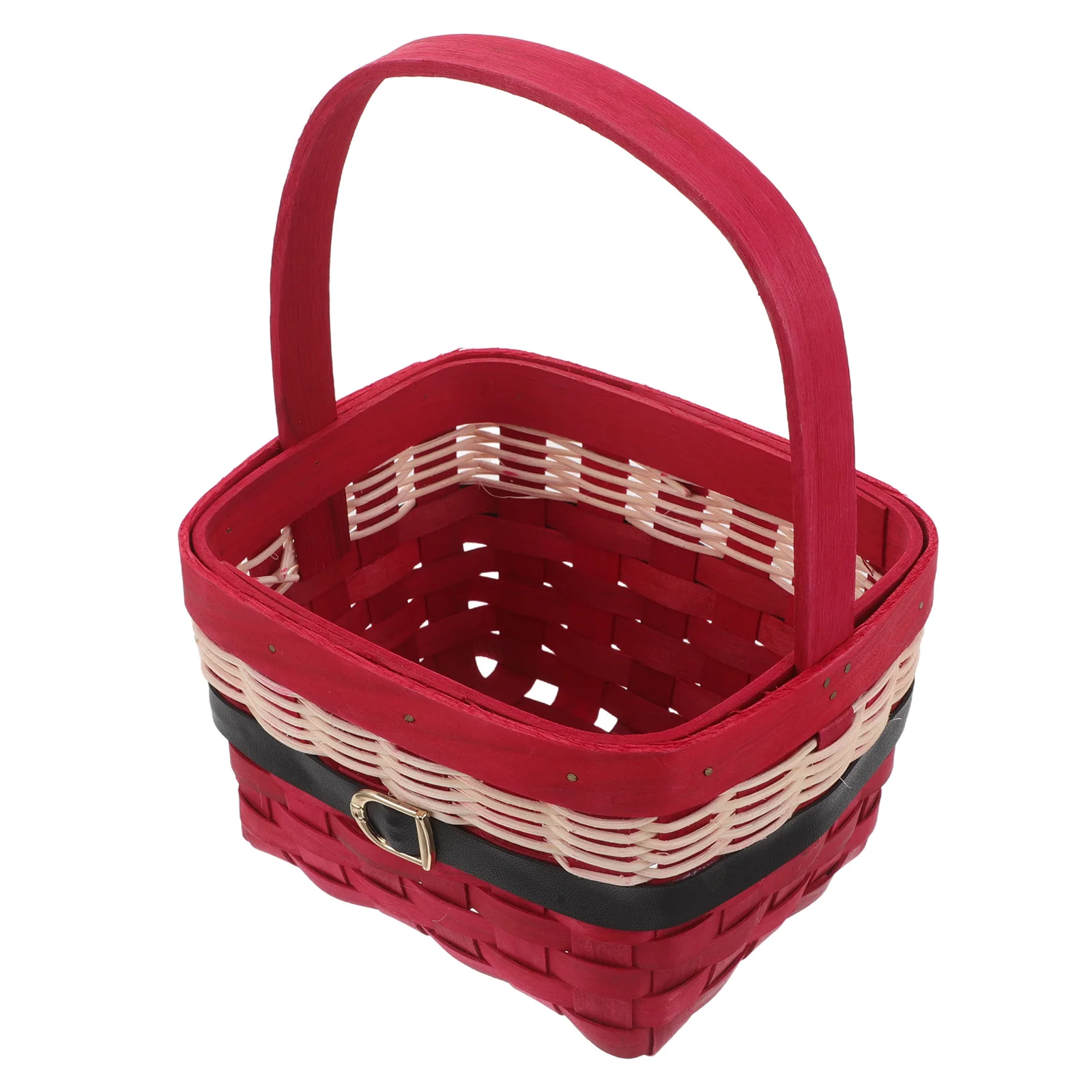 

Decorative Christmas Basket Hand-Woven Storage Organizer Square Woven Fruit Basket with Handle for Table Pantry Xmas