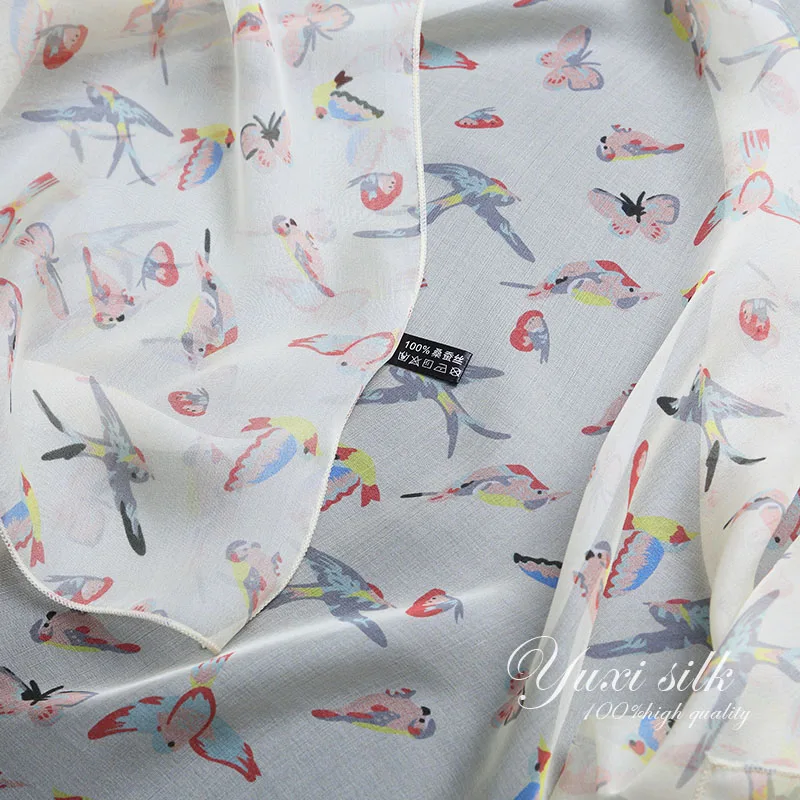 Hoge kwaliteit beige onderkant vogel 100% zijde lange sjaals sjaal dames lente, herfst en winter zomersjaal