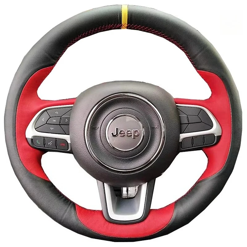 

Для Jeep Compass Renegade Fiat Toro Tipo, сшитый вручную, нескользящий, черный, красный, из натуральной кожи, чехол на руль автомобиля