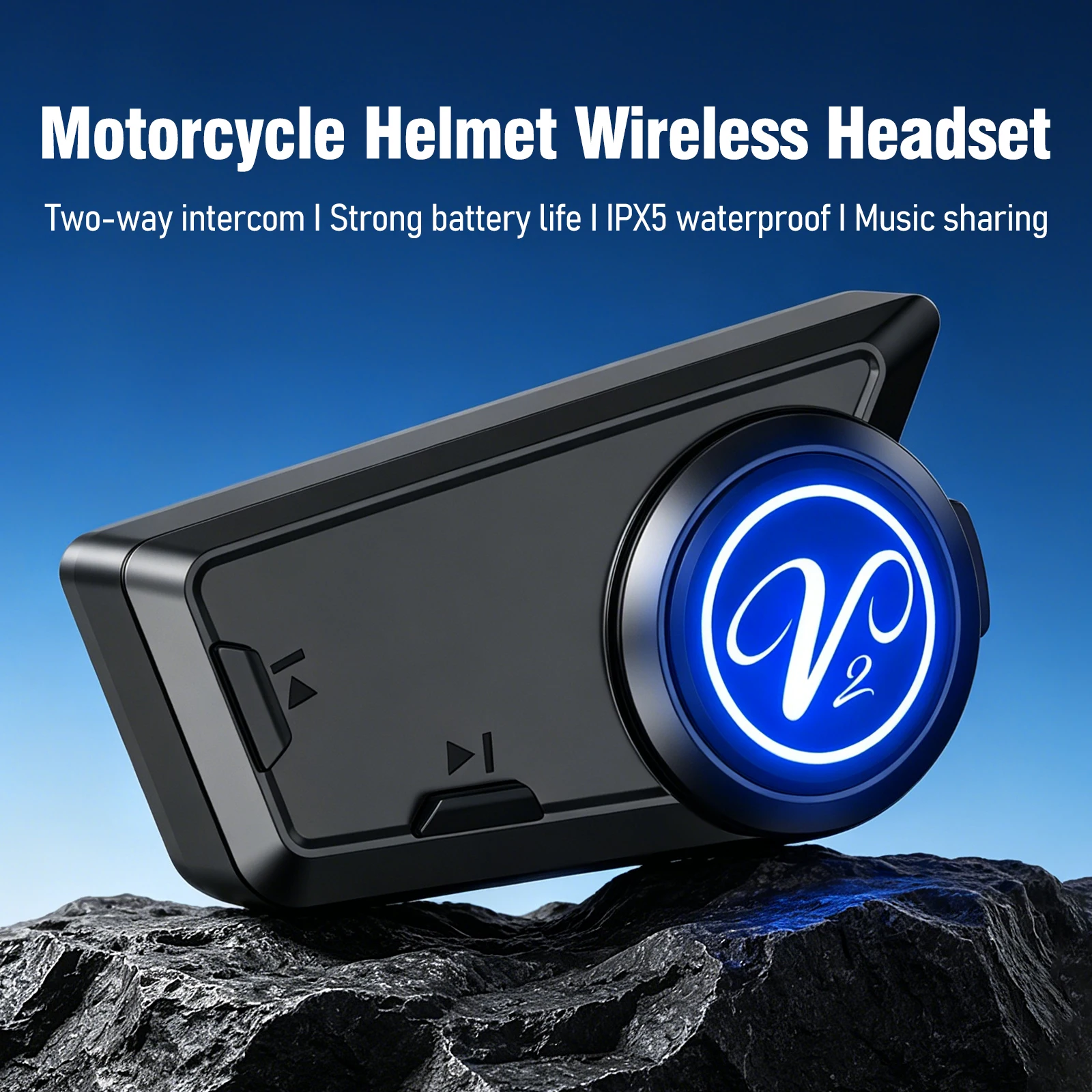 V2 Helmet Intercom/Bluetooth Headset IPX5 Waterproof Motorcycle Helmet Wireless Headset 520M Two-Person Walkie-Talkie With AI