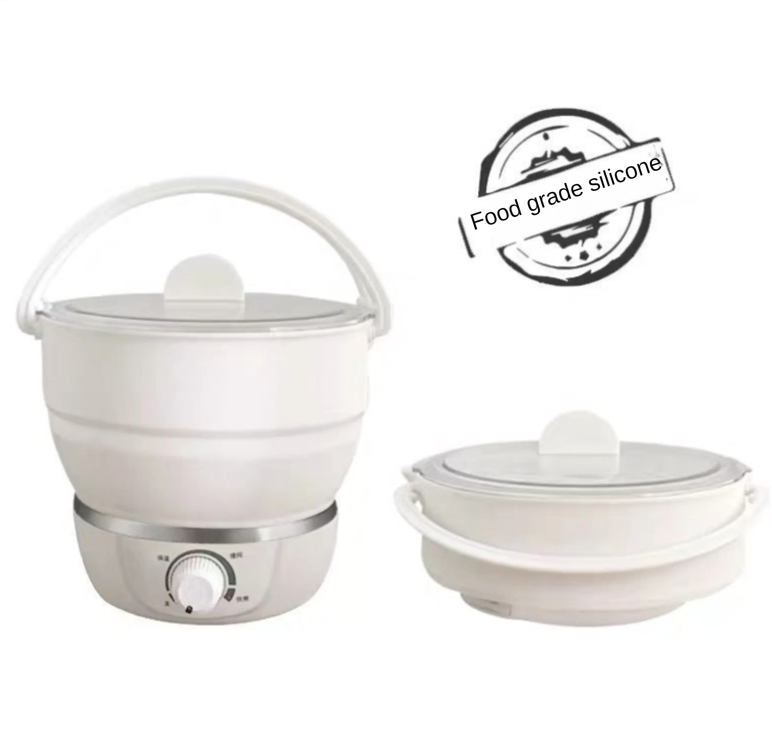 Foldable electric hot pot travel pot food grade silicone pot boiling water steamer camping office hotel cooking noodle porridge