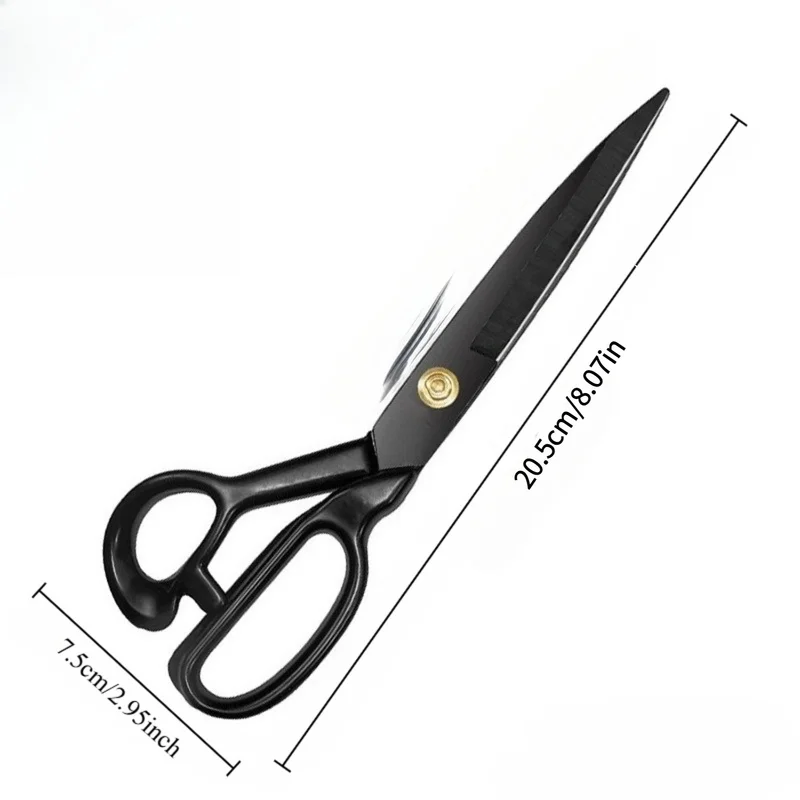 Black-Handled Carbon Steel Sharp Heavy-Duty Tailor's Scissors Suitable for Fabric and Leather Crafts Ergonomic Handle Ideal for