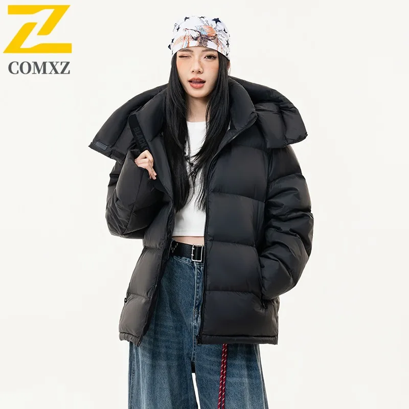 COMXZ Korean Style Men Stand Collar Down Jacket Oversize Slim Fit Waterproof Keep Warm Fashionable Duck Down Streetwear 2025
