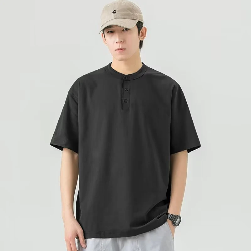 

High Quality Cotton Black White Viintage Summer Loose Short Sleeve Men Fashion Casual Oversized T Shirt New Solid Office Clothes