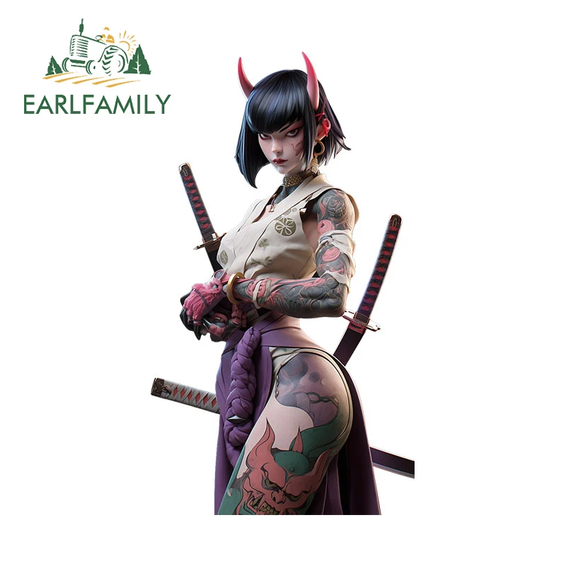 

EARLFAMILY for Samurai Oni Girl Sexy Car Stickers Cartoon Waterproof Decals Car Accessories Caravan Trunk Accesorios Para Auto