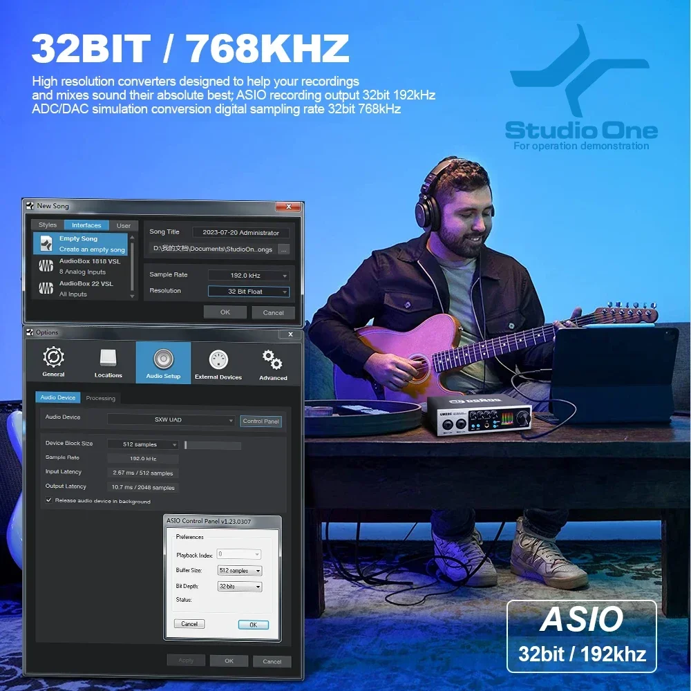 Imagem -02 - Interface de Áudio Usb Dgnog 32bit 768khz Carta de Som de Gravação Usb-c para Estúdio de Guitarra Singing Streaming Um22c