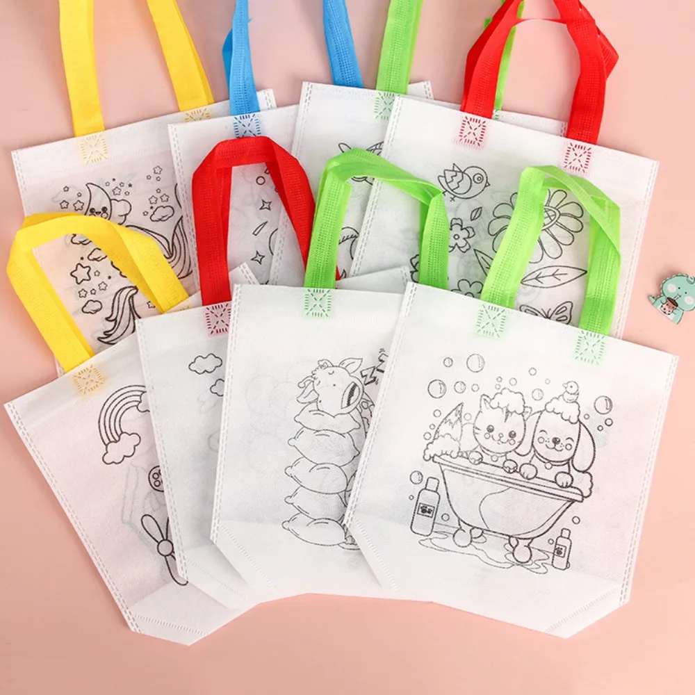 Blank Non-Woven Handbag for women Creative DIY Graffiti Cartoon Pattern Reusable Shopping Bag Cloth Canvas Eco Handle Bag Tote