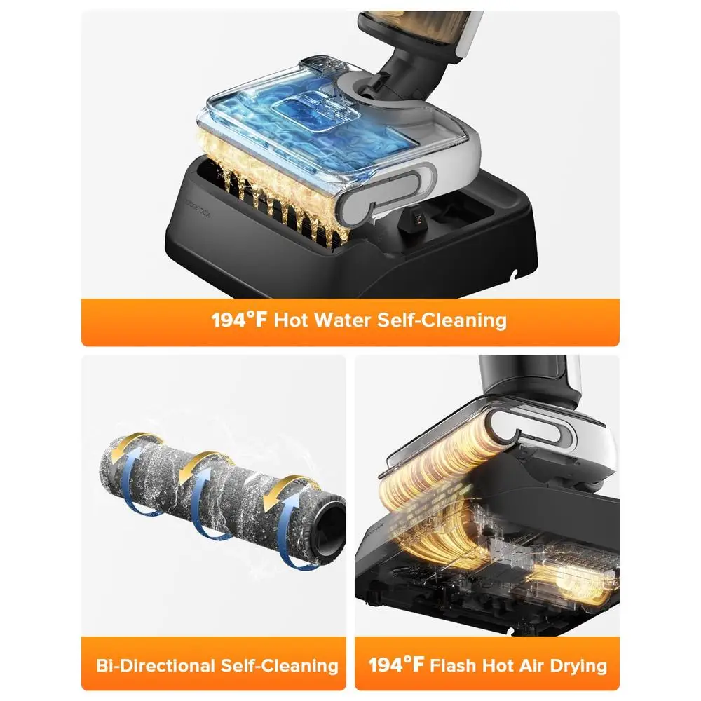 무선 습식 건식 진공 걸레 자체 청소 20000Pa 강력한 흡입 180 °   플랫 디자인 온수 플래시 건조 배터리 작동