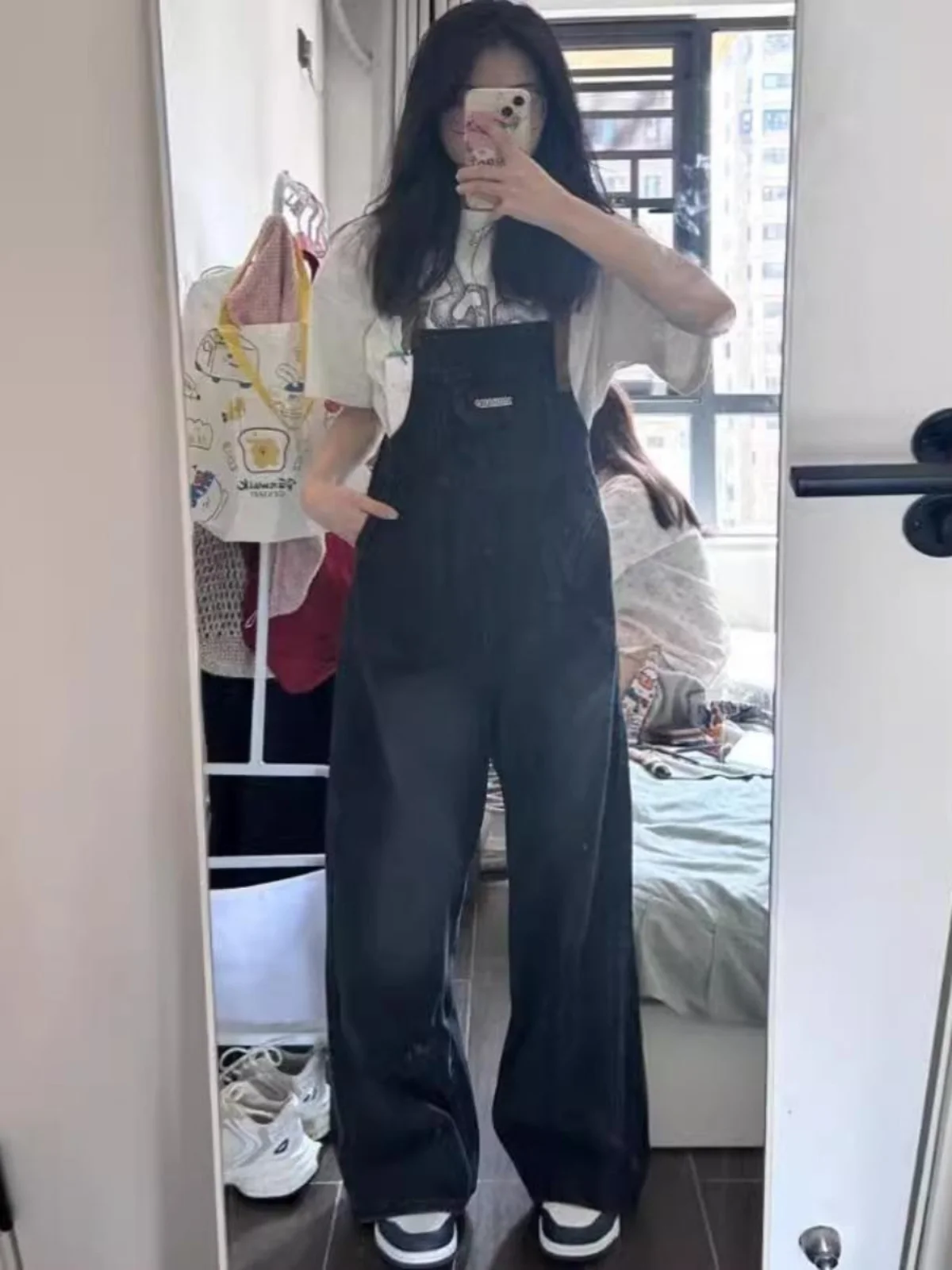 

American Retro Denim Overalls Women's High Waist Loose Fitting Slimming Workwear Pants Casual Long Jeans High Waist Overalls